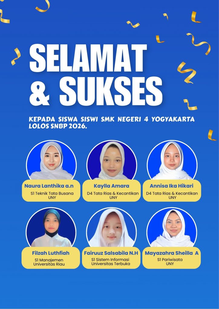SELAMAAAT !! Murid SMK Negeri 4 Yogyakarta Lolos SNBP Tahun 2026.